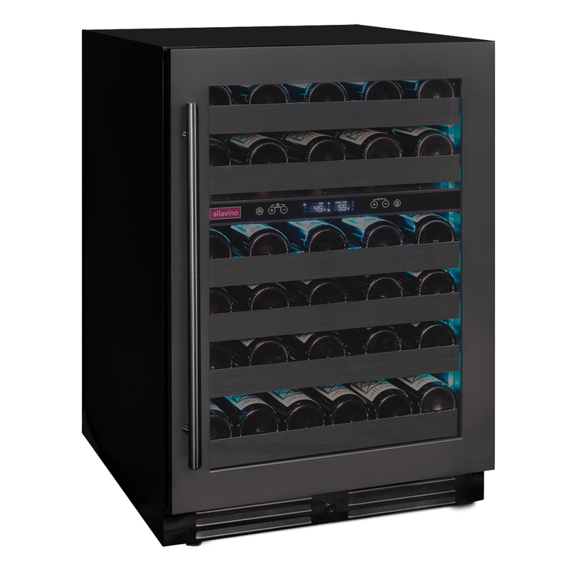 Reserva Series 50 Bottle Dual Zone Undercounter Wine Cooler Refrigerator with Black Stainless Steel Door - Right Hinge Allavino