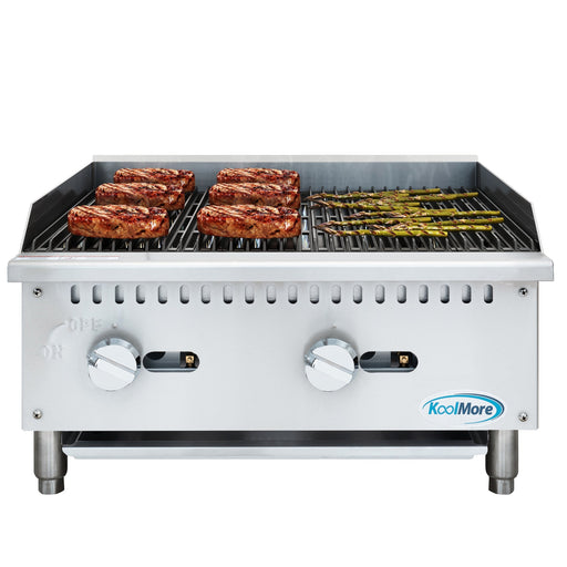 24 in. Commercial 2 - Burner Natural Gas Charbroiler with 60,000 BTU in Stainless - Steel (KM - GCB2 - 24M) - CulinaryProfis