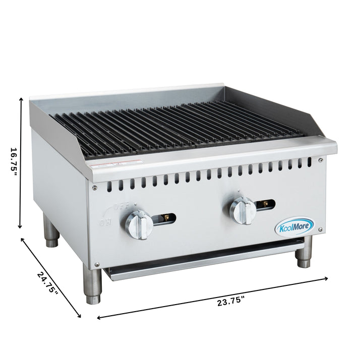 24 in. Commercial 2 - Burner Natural Gas Charbroiler with 60,000 BTU in Stainless - Steel (KM - GCB2 - 24M) - CulinaryProfis