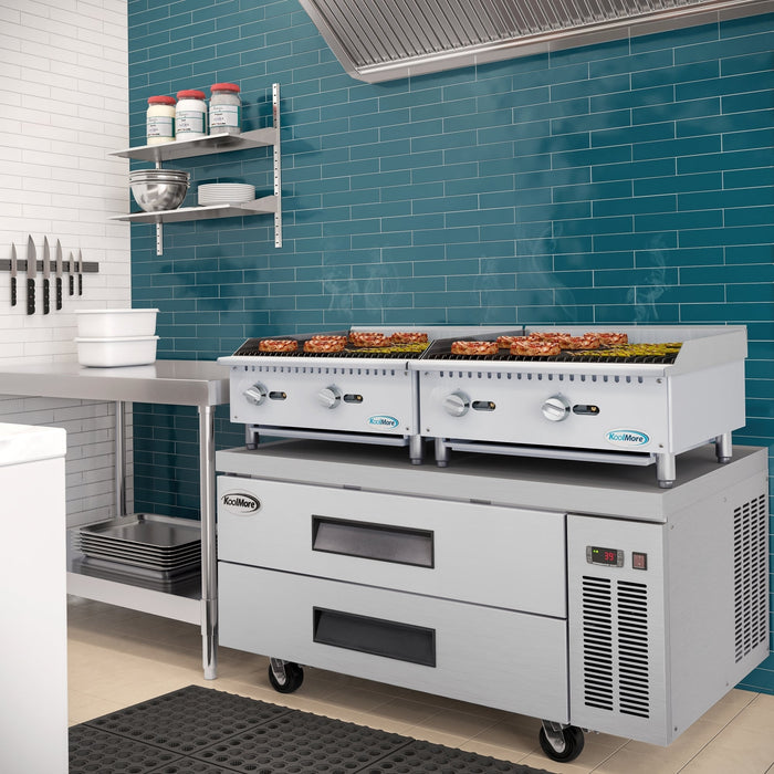 24 in. Commercial 2 - Burner Natural Gas Charbroiler with 60,000 BTU in Stainless - Steel (KM - GCB2 - 24M) - CulinaryProfis