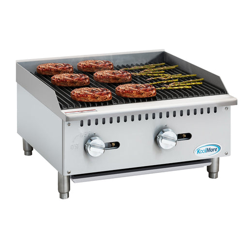 24 in. Commercial 2 - Burner Natural Gas Charbroiler with 60,000 BTU in Stainless - Steel (KM - GCB2 - 24M) - CulinaryProfis