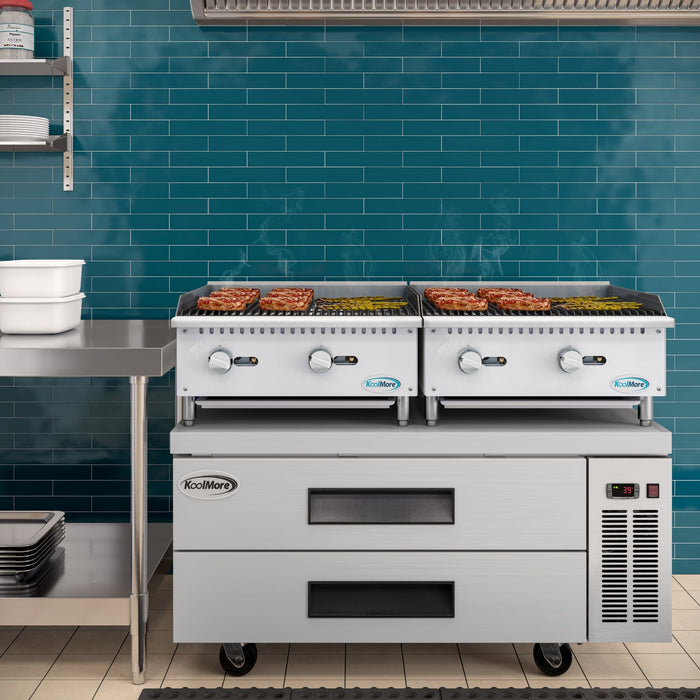24 in. Commercial 2 - Burner Natural Gas Charbroiler with 60,000 BTU in Stainless - Steel (KM - GCB2 - 24M) - CulinaryProfis