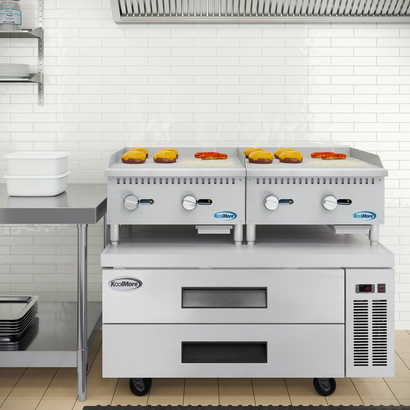 24 in. Natural Gas 2 - Burner Griddle with 60,000 BTU in Stainless - Steel (KM - GG2 - 24M) - CulinaryProfis