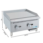 24 in. Natural Gas 2 - Burner Griddle with 60,000 BTU in Stainless - Steel (KM - GG2 - 24M) - CulinaryProfis