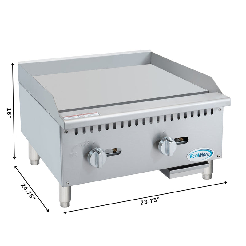 24 in. Natural Gas 2 - Burner Griddle with 60,000 BTU in Stainless - Steel (KM - GG2 - 24M) - CulinaryProfis