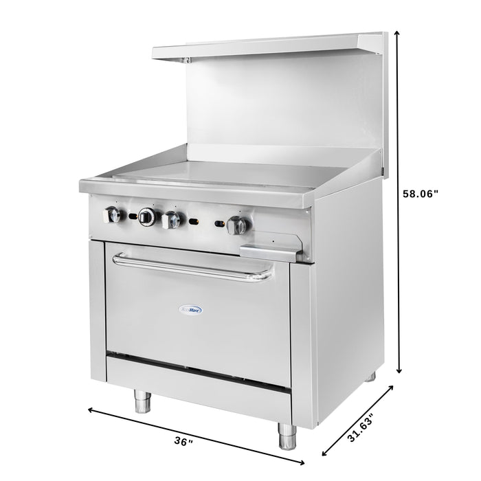 36 in. Commercial Oven with Griddle Top, 90000 BTU in Stainless-Steel (KM-CRG36G-NG)