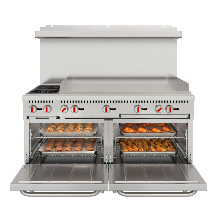 60 in. Dual Oven Commercial Range with 48 in. Griddle and 2 Burners in Stainless-Steel (KM-CRG482-NG)