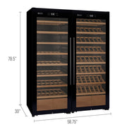 496 Bottle Dual Zone Black Glass Side-by-Side Wine Refrigerator with Display Shelving Allavino