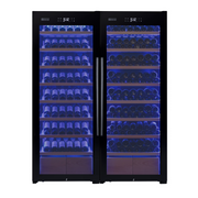 496 Bottle Dual Zone Black Glass Side-by-Side Wine Refrigerator with Display Shelving Allavino