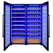 496 Bottle Dual Zone Black Glass Side-by-Side Wine Refrigerator with Display Shelving Allavino