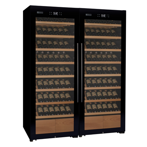496 Bottle Dual Zone Black Glass Side-by-Side Wine Refrigerator with Display Shelving Allavino