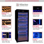 496 Bottle Dual Zone Black Glass Side-by-Side Wine Refrigerator with Display Shelving Allavino