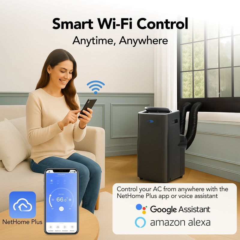 Whynter ARC-1280MX 13,000 BTU Dual Hose Inverter Portable Air Conditioner with Dehumidifier, WiFi, Remote Control – Cools Up to 500 sq. ft. (Black) Whynter