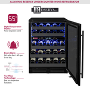 Reserva Series 50 Bottle Dual Zone Undercounter Wine Cooler Refrigerator with Black Stainless Steel Door - Right Hinge Allavino
