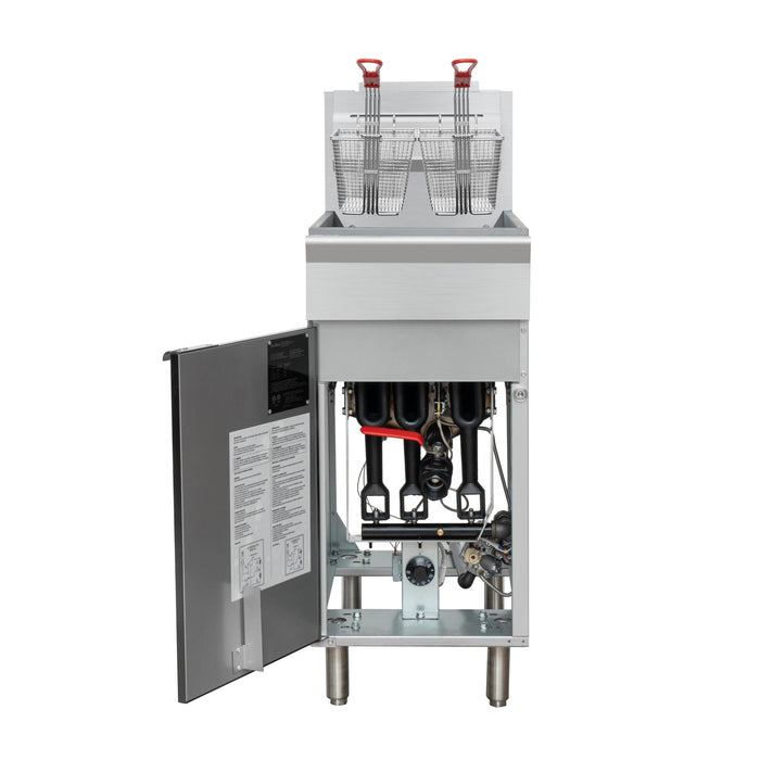 40 lb. Floor Standing Liquid Propane Commercial Fryer with 90,000 BTU in Stainless-Steel, ETL Listed (KM-FDF40-LP)