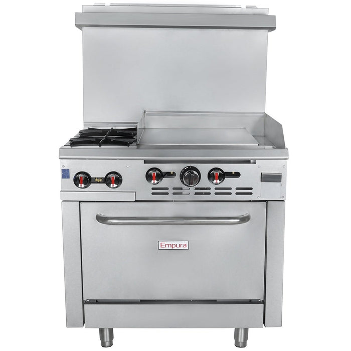36" 2 Burner Commercial Natural Gas Range with 24" Griddle and Oven - 131,000 BTU - CulinaryProfis