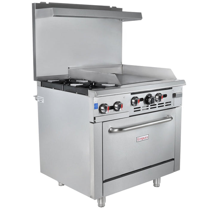 36" 2 Burner Commercial Natural Gas Range with 24" Griddle and Oven - 131,000 BTU - CulinaryProfis