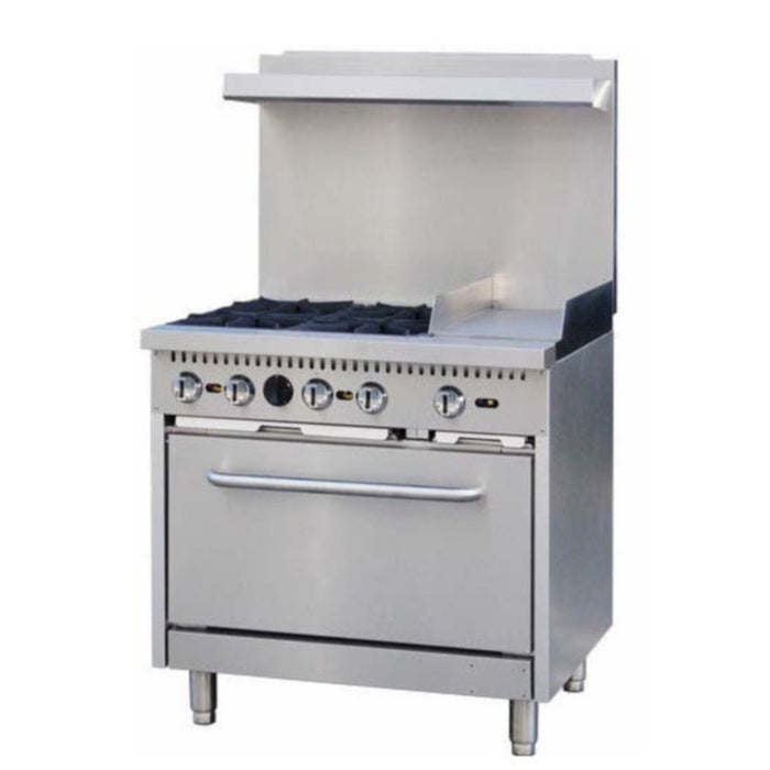 36" 4 Burner Commercial Natural Gas Range with 12" Griddle and Oven - 171,000 BTU - CulinaryProfis