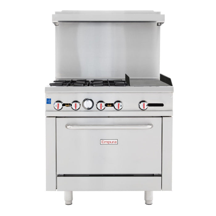 36" 4 Burner Commercial Natural Gas Range with 12" Griddle and Oven - 171,000 BTU - CulinaryProfis