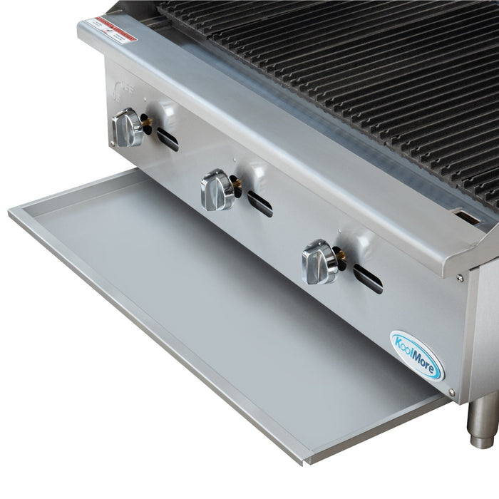 36 in. Commercial 3 - Burner Natural Gas Charbroiler with 90,000 BTU in Stainless - Steel (KM - GCB3 - 36M) - CulinaryProfis