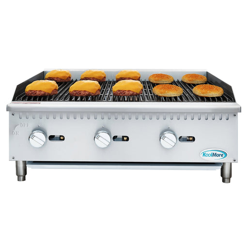 36 in. Commercial 3 - Burner Natural Gas Charbroiler with 90,000 BTU in Stainless - Steel (KM - GCB3 - 36M) - CulinaryProfis