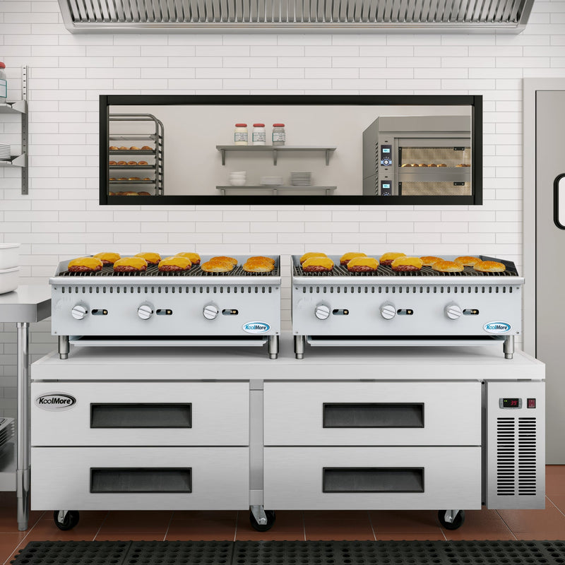 36 in. Commercial 3 - Burner Natural Gas Charbroiler with 90,000 BTU in Stainless - Steel (KM - GCB3 - 36M) - CulinaryProfis