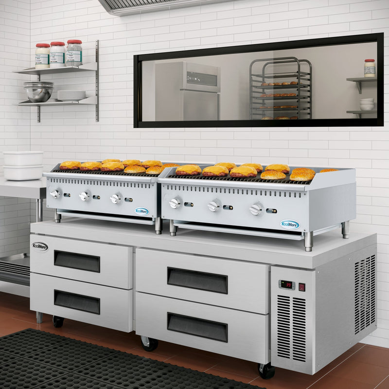 36 in. Commercial 3 - Burner Natural Gas Charbroiler with 90,000 BTU in Stainless - Steel (KM - GCB3 - 36M) - CulinaryProfis