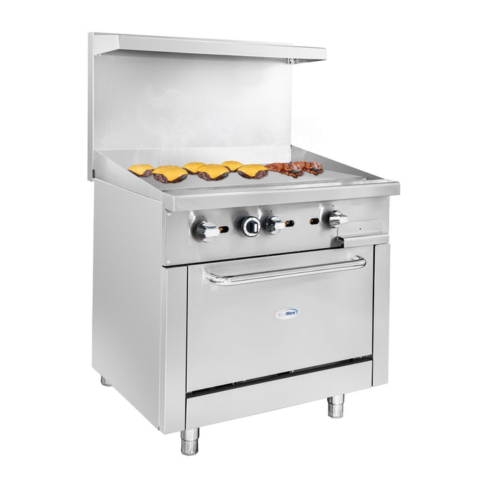 36 in. Commercial Oven with Griddle Top, 90000 BTU in Stainless - Steel (KM - CRG36G - NG) - CulinaryProfis