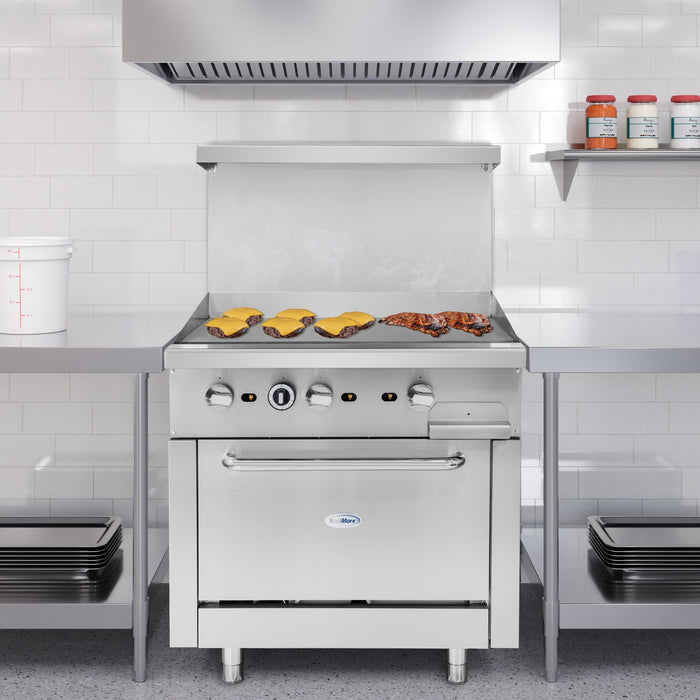 36 in. Commercial Oven with Griddle Top, 90000 BTU in Stainless - Steel (KM - CRG36G - NG) - CulinaryProfis
