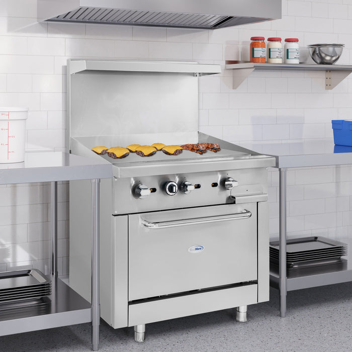 36 in. Commercial Oven with Griddle Top, 90000 BTU in Stainless - Steel (KM - CRG36G - NG) - CulinaryProfis