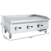36 in. Natural Gas 3 - Burner Griddle with 90,000 BTU in Stainless - Steel (KM - GG3 - 36M) - CulinaryProfis