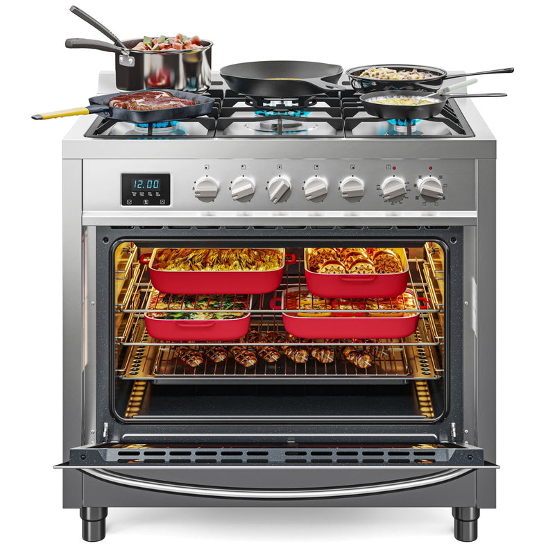 36 in. Professional Dual Fuel Range in Stainless Steel with Legs, 4.3 cu. ft. KM - FR36DF - SS - CulinaryProfis