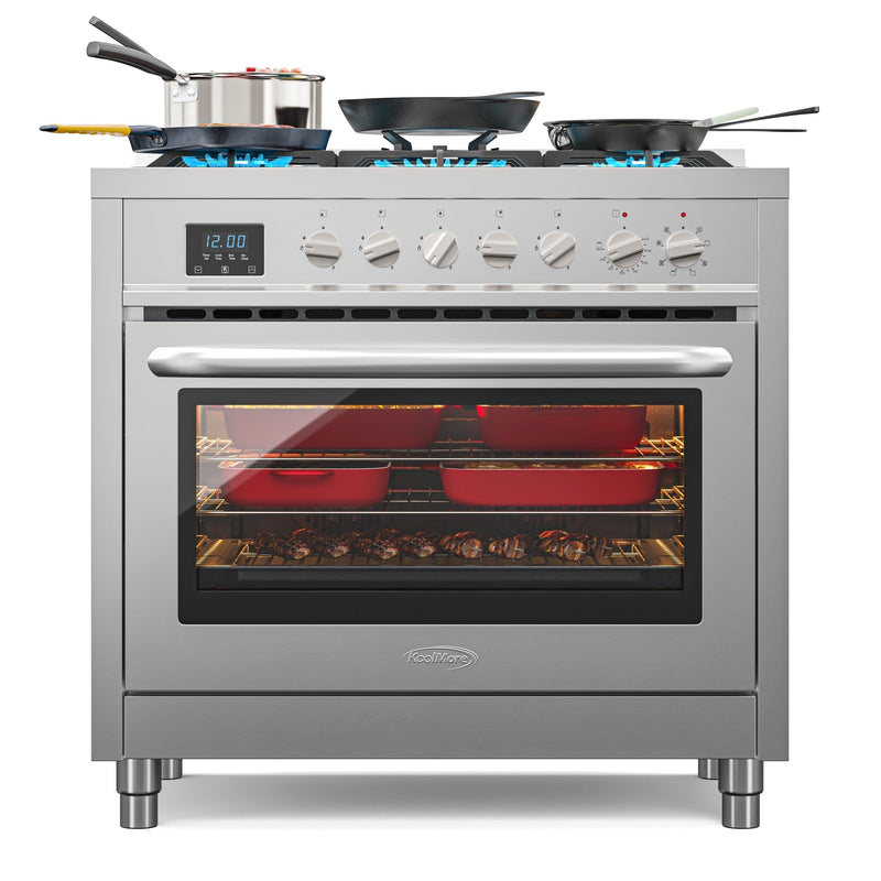 36 in. Professional Dual Fuel Range in Stainless Steel with Legs, 4.3 cu. ft. KM - FR36DF - SS - CulinaryProfis