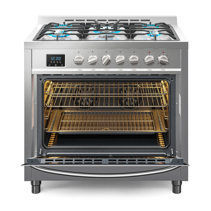 36 in. Professional Dual Fuel Range in Stainless Steel with Legs, 4.3 cu. ft. KM - FR36DF - SS - CulinaryProfis