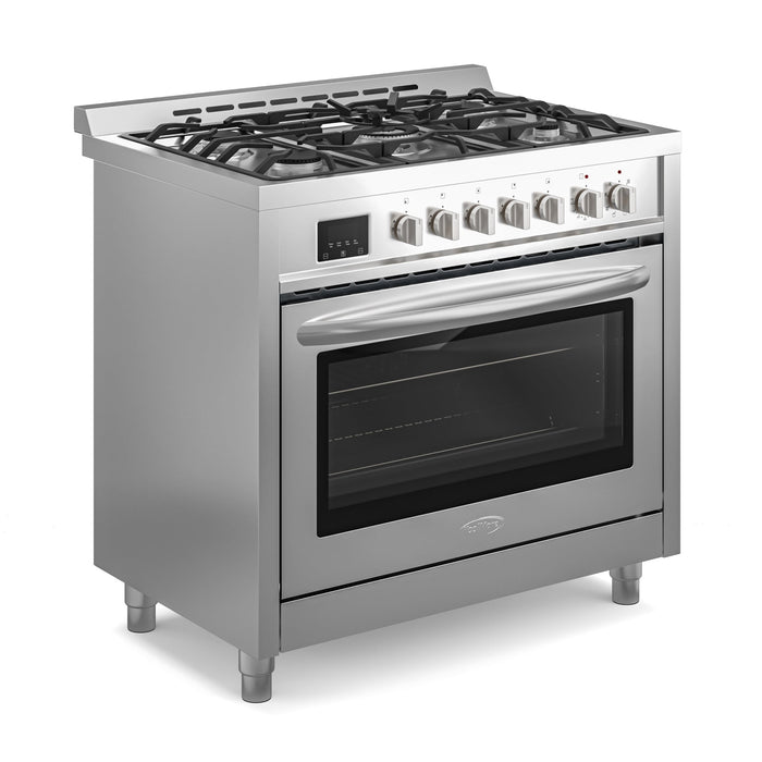 36 in. Professional Dual Fuel Range in Stainless Steel with Legs, 4.3 cu. ft. KM - FR36DF - SS - CulinaryProfis