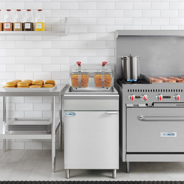75 lb. Floor Standing Natural Gas Commercial Fryer with 150,000 BTU in Stainless-Steel, ETL Listed (KM-FDF75-NG)