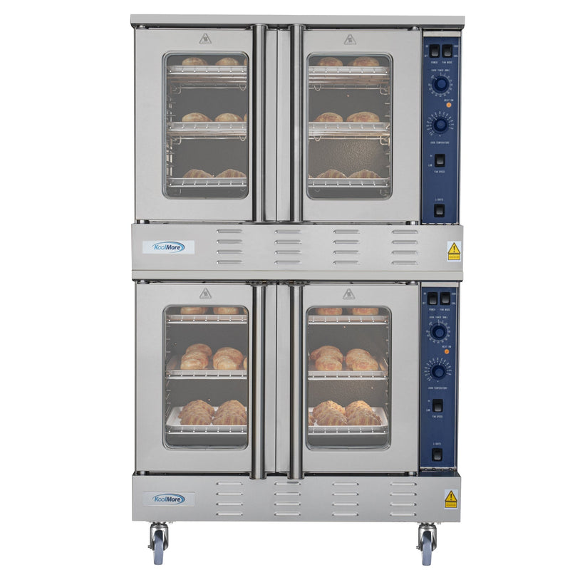 38 in. Full Size Double Commercial LP Convection Oven 108,000 BTU Total with Stacking Kit and Casters (KM - DCCO54 - LPC) - CulinaryProfis
