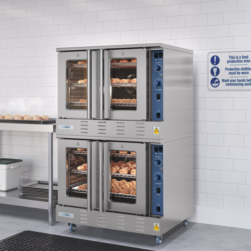 38 in. Full Size Double Commercial LP Convection Oven 108,000 BTU Total with Stacking Kit and Casters (KM - DCCO54 - LPC) - CulinaryProfis