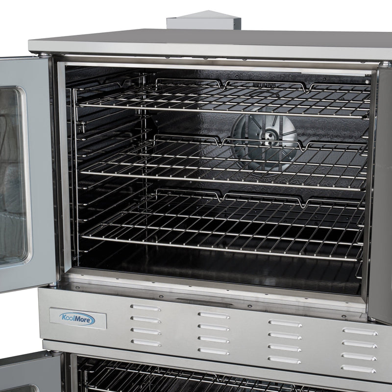 38 in. Full Size Double Commercial LP Convection Oven 108,000 BTU Total with Stacking Kit and Casters (KM - DCCO54 - LPC) - CulinaryProfis