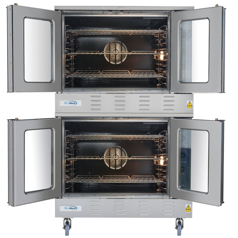 38 in. Full Size Double Commercial LP Convection Oven 108,000 BTU Total with Stacking Kit and Casters (KM - DCCO54 - LPC) - CulinaryProfis