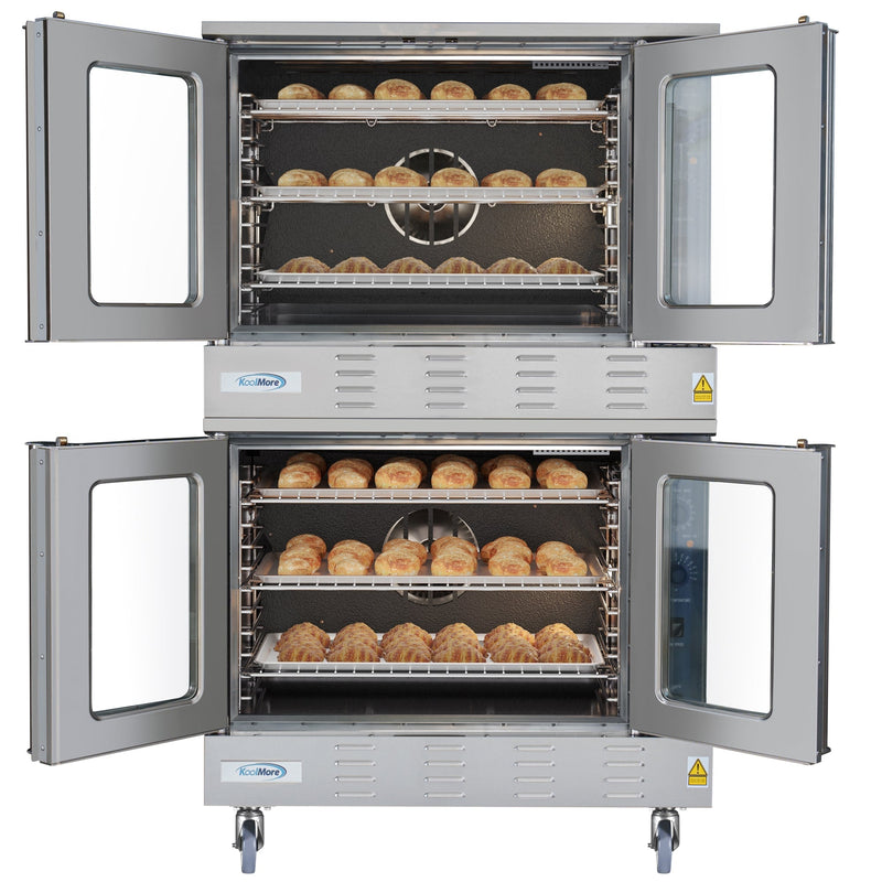 38 in. Full Size Double Commercial LP Convection Oven 108,000 BTU Total with Stacking Kit and Casters (KM - DCCO54 - LPC) - CulinaryProfis