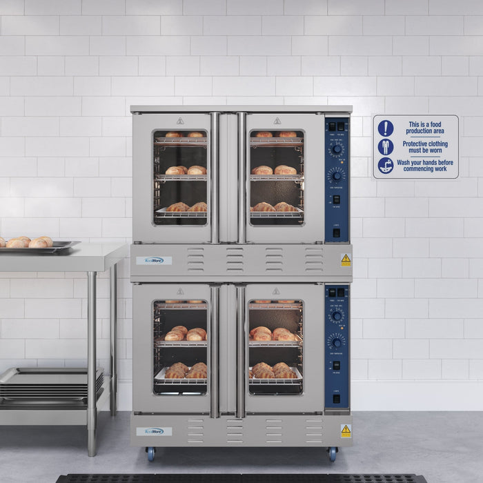 38 in. Full Size Double Commercial Natural Gas Convection Oven 108,000 BTU Total with stacking And Casters (KM - DCCO54 - NGC) - CulinaryProfis