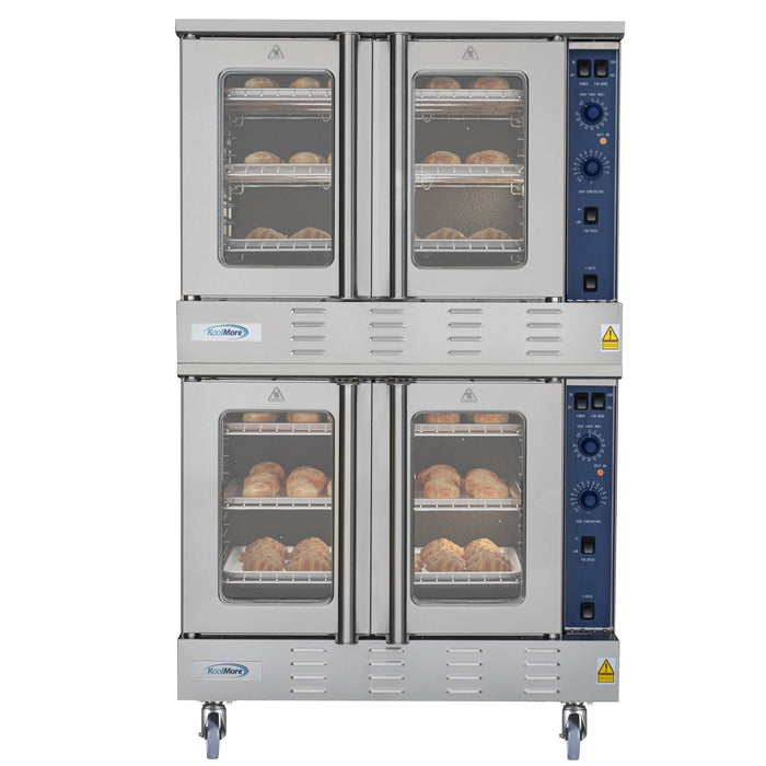 38 in. Full Size Double Commercial Natural Gas Convection Oven 108,000 BTU Total with stacking And Casters (KM - DCCO54 - NGC) - CulinaryProfis