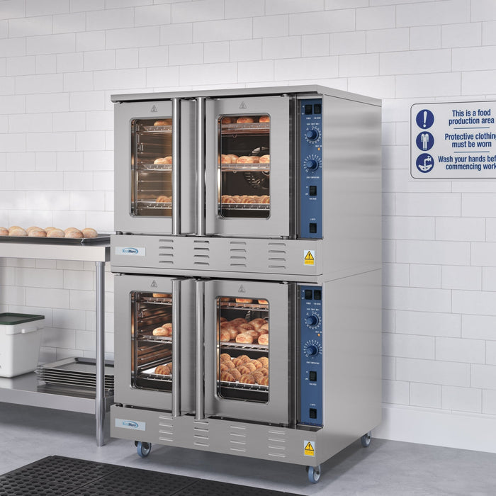 38 in. Full Size Double Commercial Natural Gas Convection Oven 108,000 BTU Total with stacking And Casters (KM - DCCO54 - NGC) - CulinaryProfis