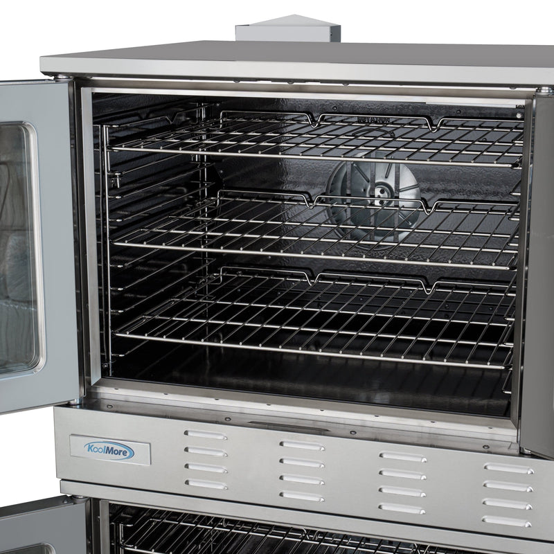 38 in. Full Size Double Commercial Natural Gas Convection Oven 108,000 BTU Total with stacking And Casters (KM - DCCO54 - NGC) - CulinaryProfis