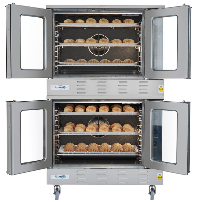 38 in. Full Size Double Commercial Natural Gas Convection Oven 108,000 BTU Total with stacking And Casters (KM - DCCO54 - NGC) - CulinaryProfis
