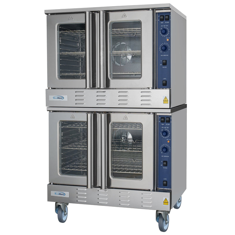 38 in. Full Size Double Commercial Natural Gas Convection Oven 108,000 BTU Total with stacking And Casters (KM - DCCO54 - NGC) - CulinaryProfis