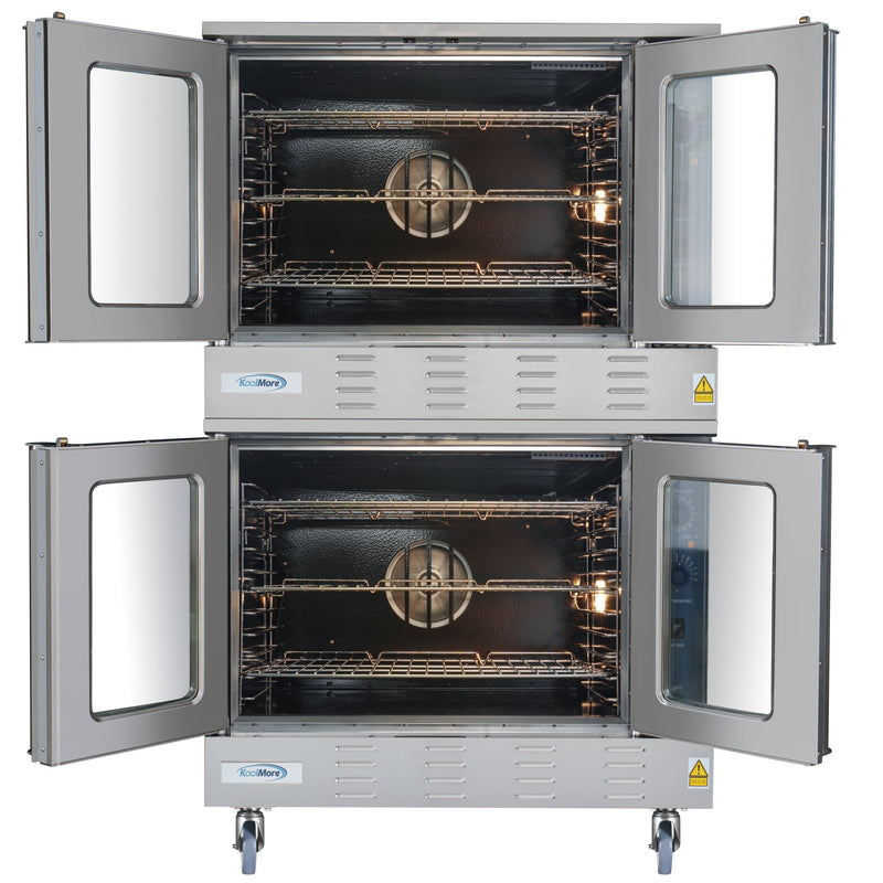 38 in. Full Size Double Commercial Natural Gas Convection Oven 108,000 BTU Total with stacking And Casters (KM - DCCO54 - NGC) - CulinaryProfis