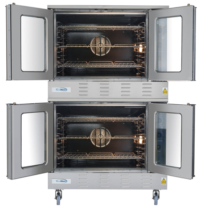38 in. Full Size Double Commercial Natural Gas Convection Oven 108,000 BTU Total with stacking And Casters (KM - DCCO54 - NGC) - CulinaryProfis