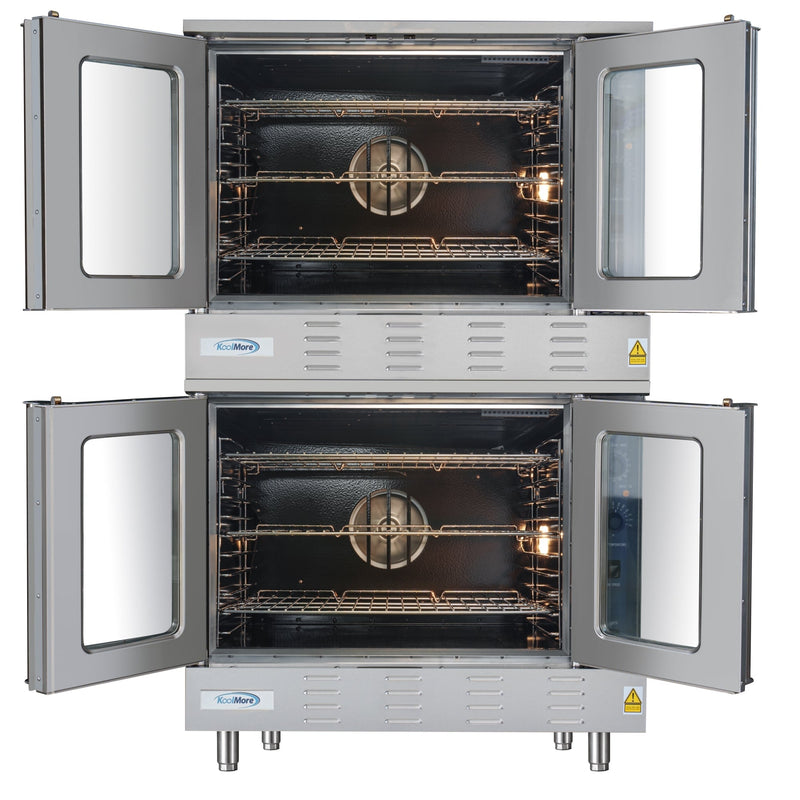 38 in. Full Size Double Commercial Natural Gas Convection Oven 108,000 BTU Total with Stacking Kit (KM - DCCO54 - NG) - CulinaryProfis